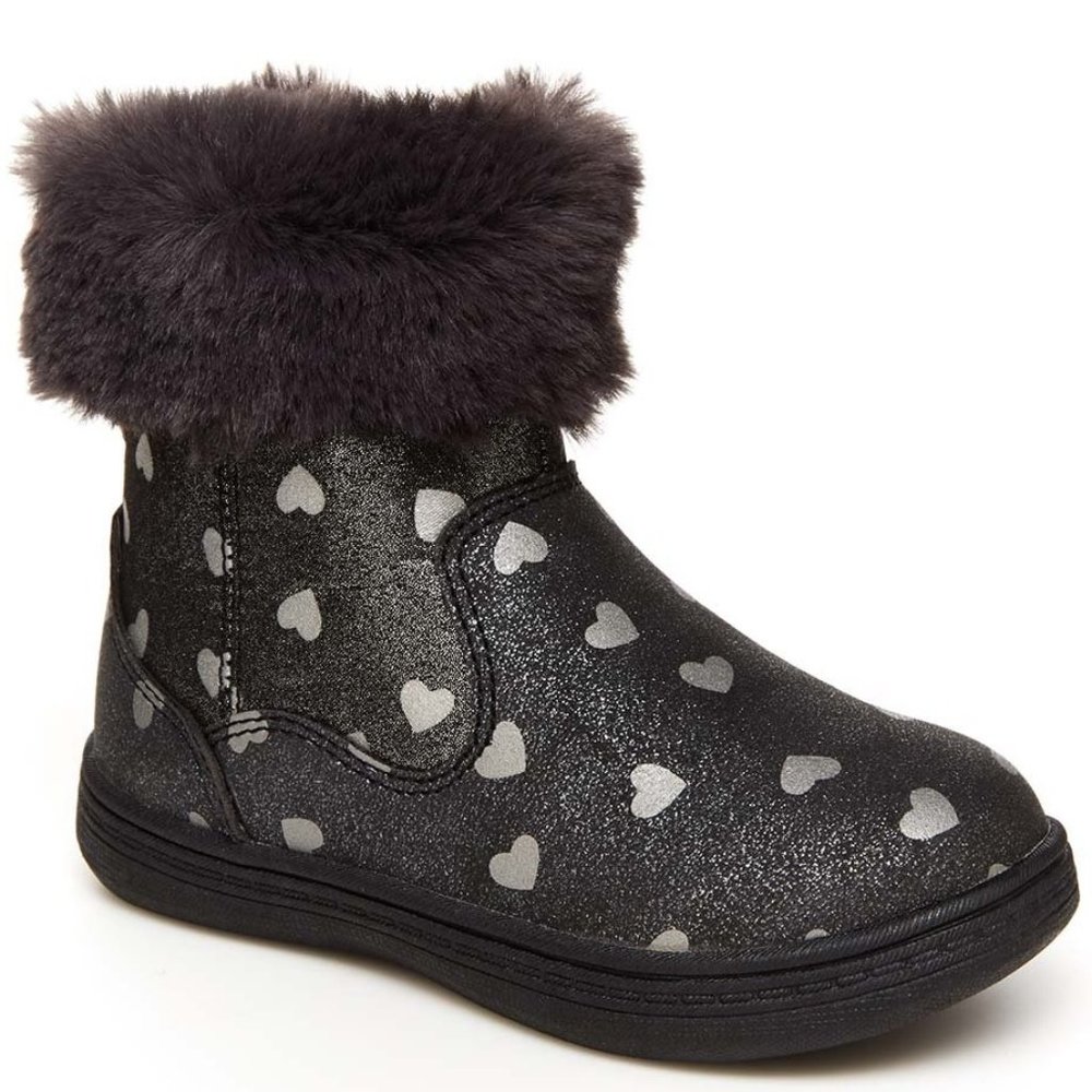 Baby Toddler Girls Carter's ABELLIA Side Zip Boots  Size  7 9 Silver  Hearts NWT